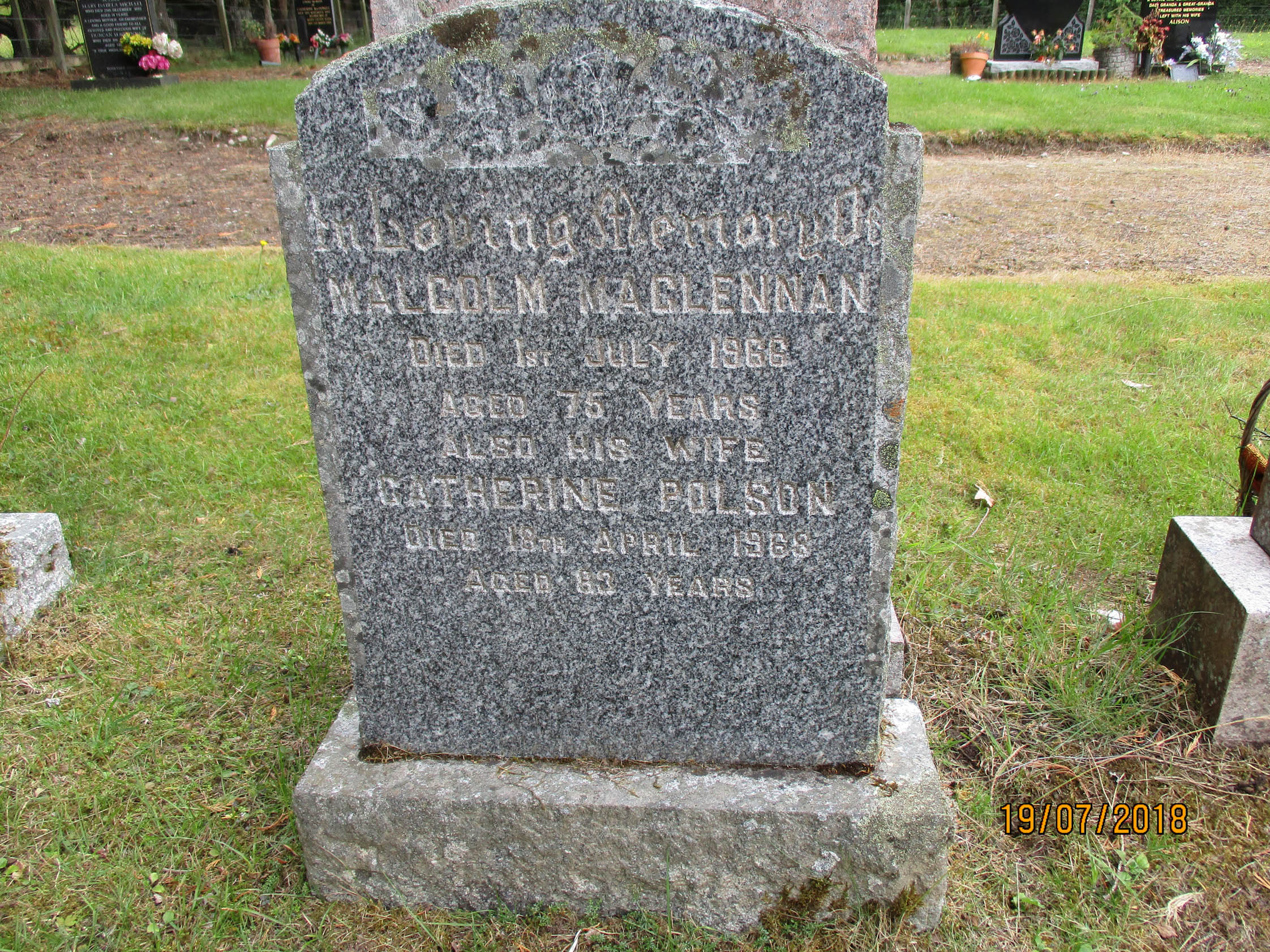Photo of headstones/Malcolm MacLennan died 1966 MI Cannich (Fasnakyle)